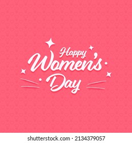 White Happy Women's Day Font With Stars On Red Hearts Pattern Background.