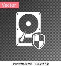 White Hard disk drive (HDD) protection icon isolated on transparent background. Vector Illustration