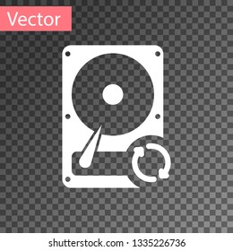 White Hard disk drive (HDD) sync refresh icon isolated on transparent background. Vector Illustration