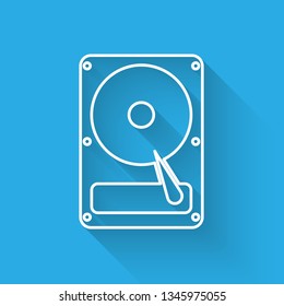 White Hard disk drive (HDD) icon isolated with long shadow. Vector Illustration