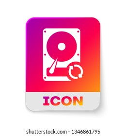 White Hard disk drive (HDD) sync refresh icon isolated on white background. Rectangle color button. Vector Illustration