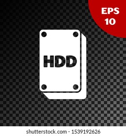 White Hard disk drive HDD icon isolated on transparent dark background.  Vector Illustration