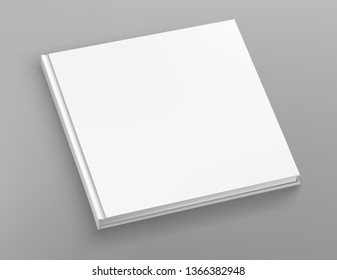 White hardcover square book album vector mock up on grey table. 
Closed book top view vector illustration