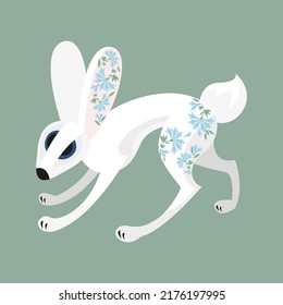 White hare in flowers, white rabbit in flowers