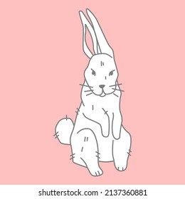 White Hare on a pink background a symbol of the Easter holiday vector illustration