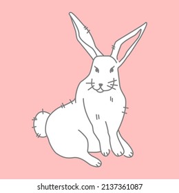 White Hare on a pink background a symbol of the Easter holiday vector illustration