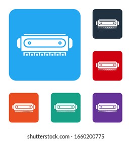 White Harmonica icon isolated on white background. Musical instrument. Set icons in color square buttons. Vector Illustration