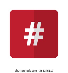White Hashtag flat icon on red rounded square on white
