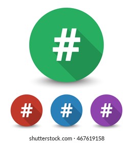 White Hashtag icon in different colors set