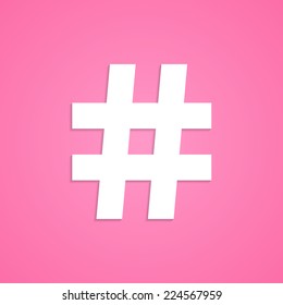 white hashtag icon isolated on pink background. concept of number sign, social media, mark message, social networks, short messages, microblogging. modern vector illustration