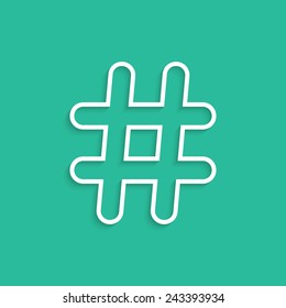 white hashtag icon isolated on green background. concept of social media, microblogging and simple number sign. trendy modern design eps10 vector illustration