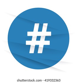 White Hashtag icon label on wrinkled paper