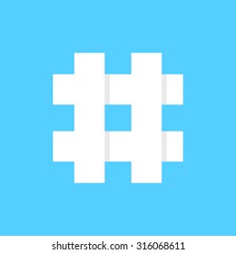 white hashtag icon on blue background. concept of micro blogging, web communicate, pr, popularity search, grid, short message exchange. flat style trend modern logotype design vector illustration