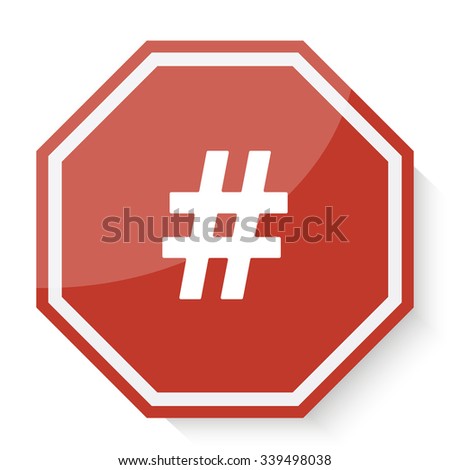 White Hashtag icon on red stop sign web app