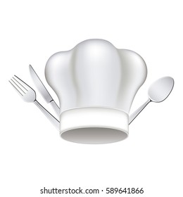 white hat with cutlery icon, vector illustraction design image
