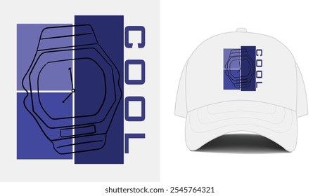 White hat design with watch illustration for fashion graphic