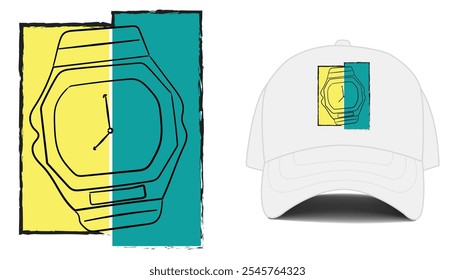 White hat design with watch illustration for fashion graphic