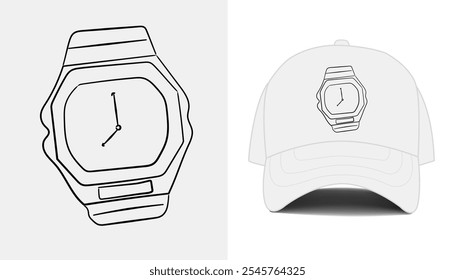 White hat design with watch illustration for fashion graphic