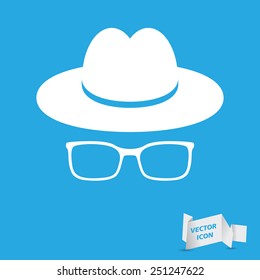 white hat with glasses on a blue background