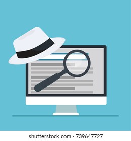 White hat seo banner. Magnifier, and other search engine optimization tools and tactics. Vector flat illustration