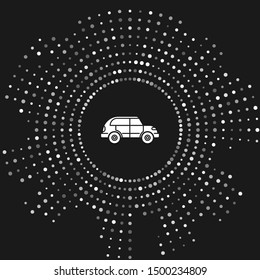 White Hatchback car icon isolated on grey background. Abstract circle random dots. Vector Illustration