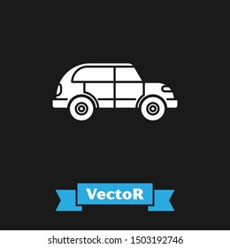 White Hatchback car icon isolated on black background.  Vector Illustration