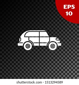 White Hatchback car icon isolated on transparent dark background.  Vector Illustration