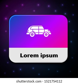 White Hatchback car icon isolated on black background. Rectangle color button. Vector Illustration