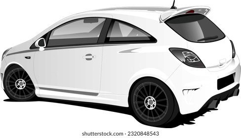 white hatchback hothatch sports performance coupe style car back side wheels vector illustration