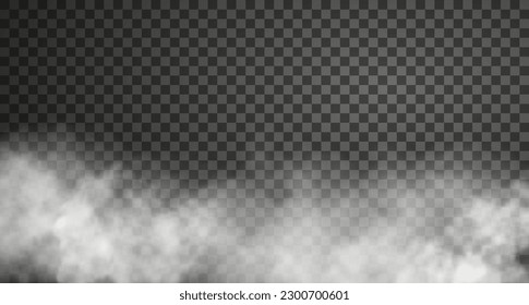 White haze effect isolated on transparent background. Vector illustration of realistic cloudy smoke, fog