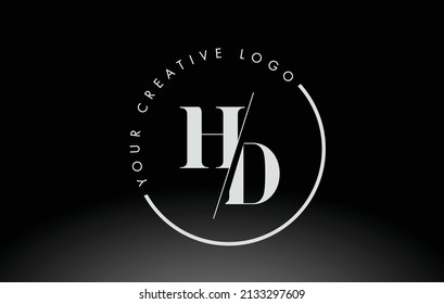 White HD Letter Logo Design with Creative Intersected and Cutted Serif Font.