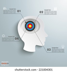 White head 4 options with target on the grey background. Eps 10 vector file.