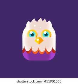 White Head Chick Square Colorful Bright Childish Cartoon Style Icon Flat Vector Design Isolated On Dark Blue Background