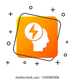 White Head and electric symbol icon isolated on white background. Orange square button. Vector Illustration