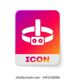 White Head flashlight icon isolated on white background. Tourist head flashlight. Camping head light. Rectangle color button. Vector Illustration