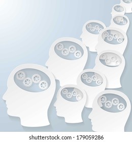 white head and white gears on the blue background