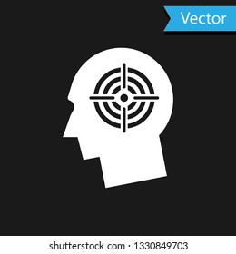 White Head hunting concept icon isolated on black background. Business target or Employment sign. Human resource and recruitment for business. Vector Illustration