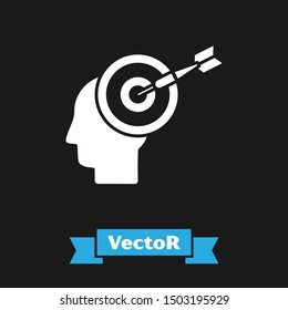 White Head hunting concept icon isolated on black background. Business target or Employment sign. Human resource and recruitment for business.  Vector Illustration