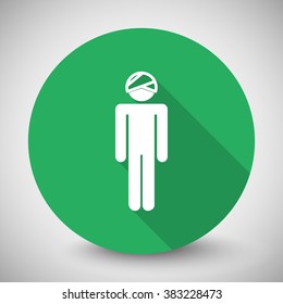White Head icon with long shadow on green circle