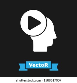 White Head people with play button icon isolated on black background.  Vector Illustration