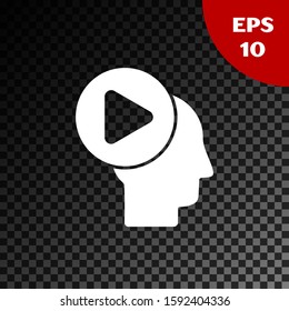 White Head people with play button icon isolated on transparent dark background.  Vector Illustration