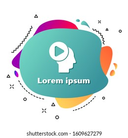 White Head people with play button icon isolated on white background. Abstract banner with liquid shapes. Vector Illustration
