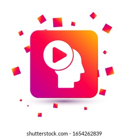Cabeza blanca con el icono del botón de juego aislado en fondo blanco. Botón Color cuadrado.  Ilustración vectorial