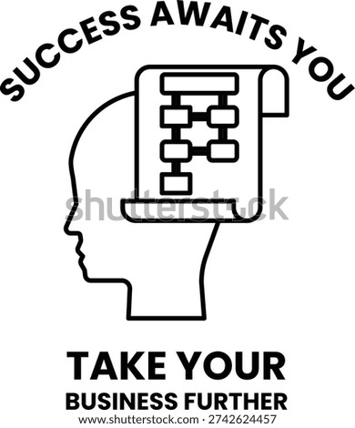 A white head with a piece of paper on top of it. The paper has a diagram on it. The text below the diagram says "Success awaits you"