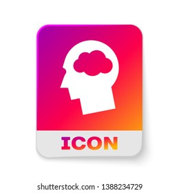 White Head silhouette with cloud icon isolated on white background. Dreaming sign. Rectangle color button. Vector Illustration