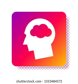 White Head silhouette with cloud icon isolated on white background. Dreaming sign. Square color button. Vector Illustration