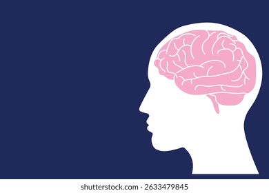 White Head Silhouette with Pink Brain on Blue	
