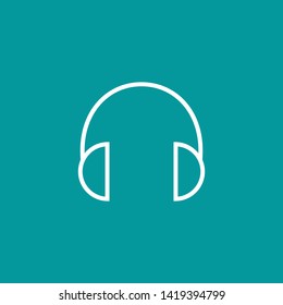 white headphones  icon. Flat vector earphones, headset icon isolated on blue. Listen sound sign. Music and volume symbol. Operator, call, help line button.