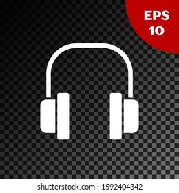 White Headphones icon isolated on transparent dark background. Earphones. Concept for listening to music, service, communication and operator.  Vector Illustration