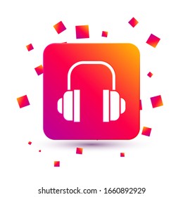 White Headphones icon isolated on white background. Support customer service, hotline, call center, faq, maintenance. Square color button. Vector Illustration